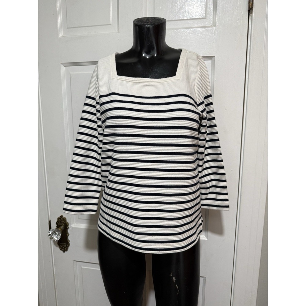 J. Jill Wearever Collection XS Petite Black Cream 3/4 Sleeve Blouse Shirt Top